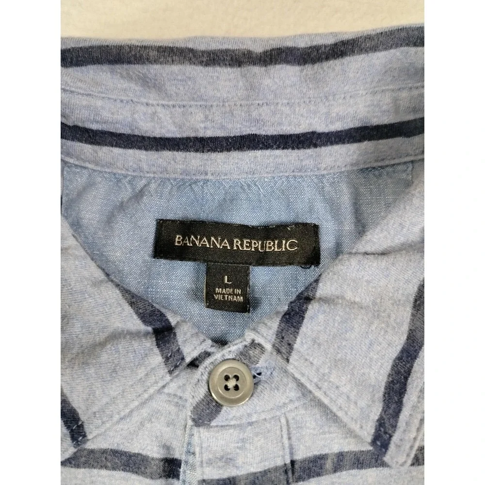 Banana Republic Polo Shirt Mens Large Blue Stripe‎ Cotton Blend Jersey Casual